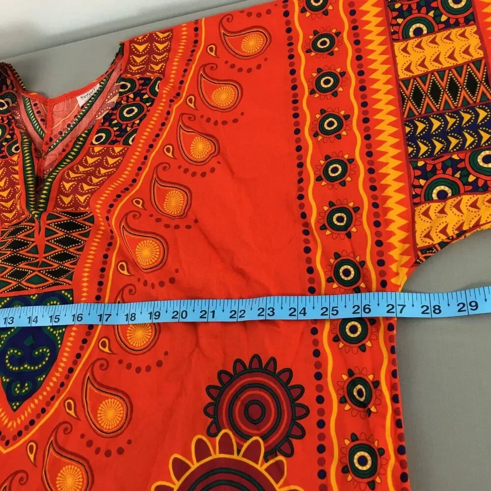 SPIRIT HALLOWEEN Dashiki Tribal Caftan SHIRT HIPPIE‎ ETHNIC ORANGE Men Sz L/XL
